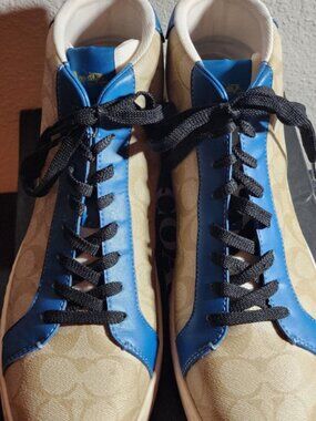Coach Men’s Size 13 Signature Canvas High Top Sneakers Khaki Blue